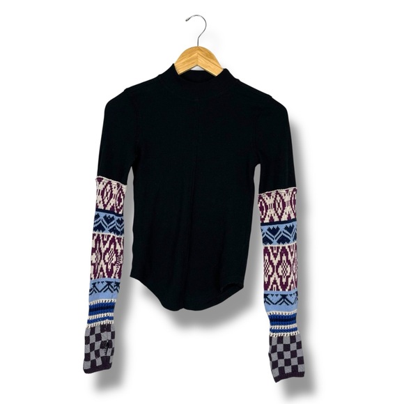 We The Free People Gorgeous Cuff Thermal Top XS Knit Sleeve Thumbhole Fair Isle - Picture 6 of 14